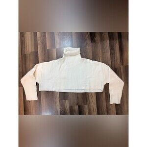 Idem Ditto ivory cropped oversized ribbed turtleneck sweater M/L